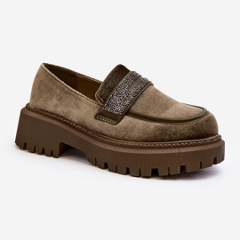 Mocassins en velours avec décoration pour femme, vert foncé Wendreda 1