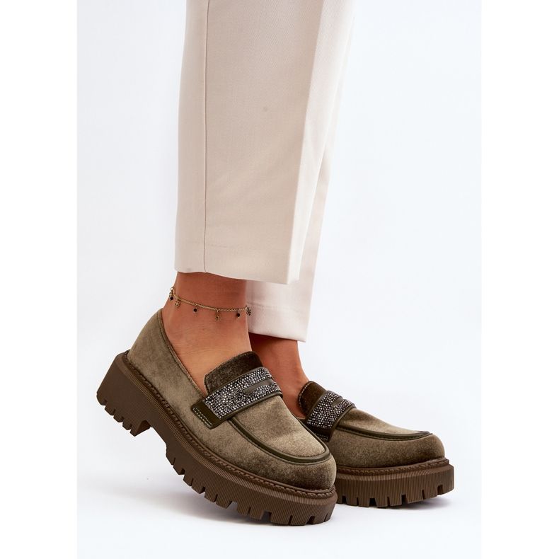 Mocassins en velours avec décoration pour femme, vert foncé Wendreda 2
