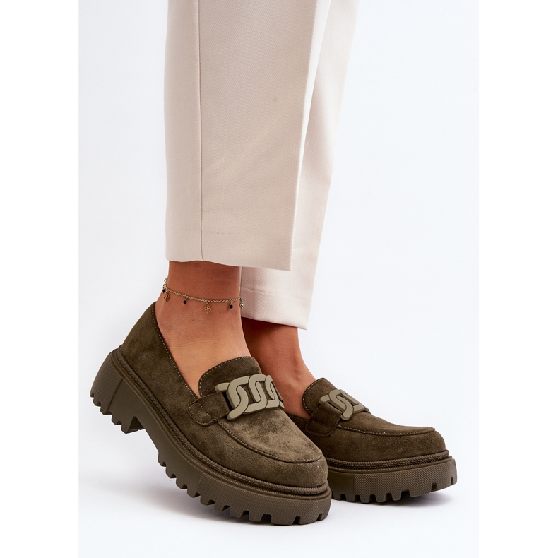 Mocassins Femme Avec Chaîne Vert Foncé Mevre 2