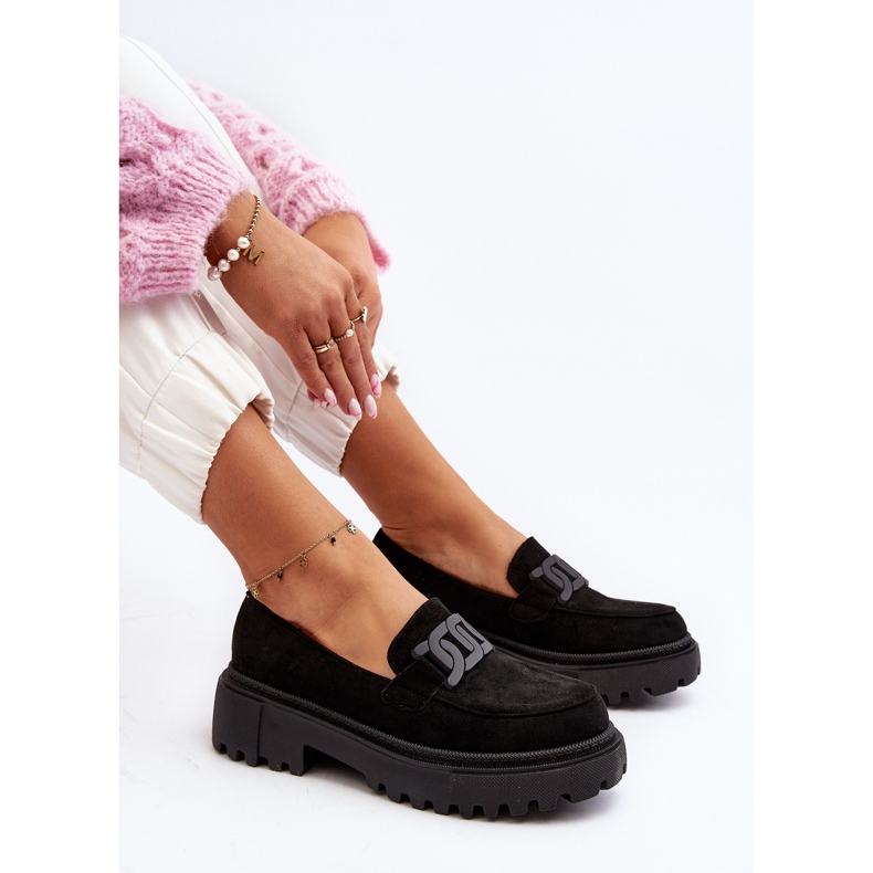 Mocassins Femme Avec Chaîne Noir Mevre 2