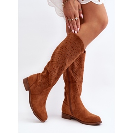 S.barski HY66-150 Bottines Plates Ajourées Camel brun 2