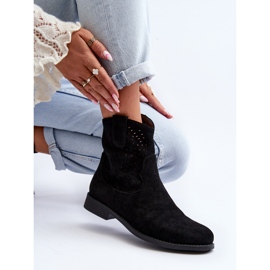 S.barski HY66-135 Bottes Ajourées Femme Sur Talons Plats Noir 2