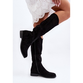 S.barski HY66-150 Bottes ajourées à talons plats, noir 1