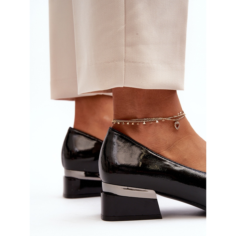 Vinceza Chaussures vernies à talons bas pour femmes, noir Marilni 1