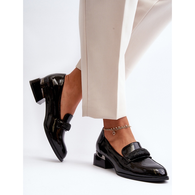 Vinceza Chaussures vernies à talons bas pour femmes, noir Marilni 2