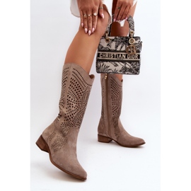 Zazoo 3305/P Bottes Cappucino ajourées mi-mollet en daim beige 4