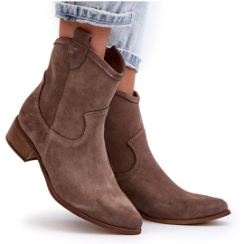Zazoo 3329 Bottines Cowboy En Daim À Talons Bas Beige Foncé 10