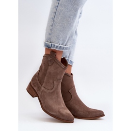 Zazoo 3329 Bottines Cowboy En Daim À Talons Bas Beige Foncé 3