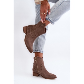 Zazoo 3329 Bottines Cowboy En Daim À Talons Bas Beige Foncé 4