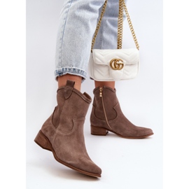 Zazoo 3329 Bottines Cowboy En Daim À Talons Bas Beige Foncé 5