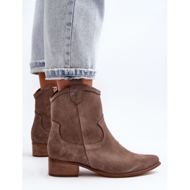 Zazoo 3329 Bottines Cowboy En Daim À Talons Bas Beige Foncé 6