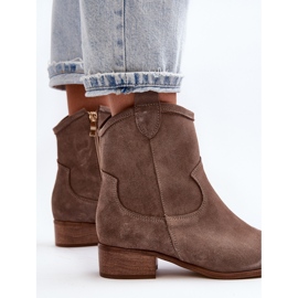 Zazoo 3329 Bottines Cowboy En Daim À Talons Bas Beige Foncé 8