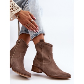 Zazoo 3329 Bottines Cowboy En Daim À Talons Bas Beige Foncé 9