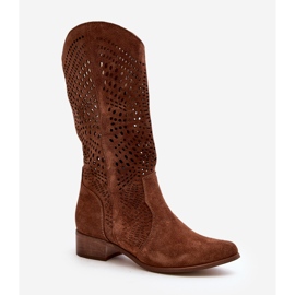 Zazoo 3305/P Bottines Mi-Mollet En Daim Ajourées Marron brun 1