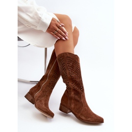 Zazoo 3305/P Bottines Mi-Mollet En Daim Ajourées Marron brun 6