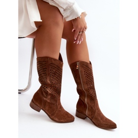 Zazoo 3305/P Bottines Mi-Mollet En Daim Ajourées Marron brun 8