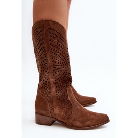 Zazoo 3305/P Bottines Mi-Mollet En Daim Ajourées Marron brun 4