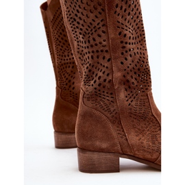 Zazoo 3305/P Bottines Mi-Mollet En Daim Ajourées Marron brun 5