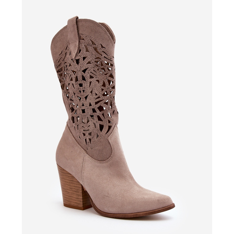 Zazoo 3414 Bottines Ajourées Femme Daim Cappucino beige 2