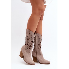 Zazoo 3414 Bottines Ajourées Femme Daim Cappucino beige 3