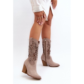 Zazoo 3414 Bottines Ajourées Femme Daim Cappucino beige 4