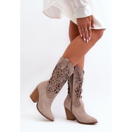 Zazoo 3414 Bottines Ajourées Femme Daim Cappucino beige 5