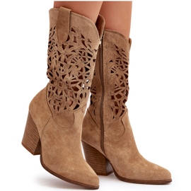 Zazoo 3414 Bottines Ajourées Femme, Daim, Beige 9