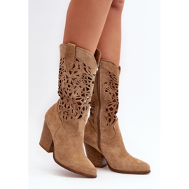 Zazoo 3414 Bottines Ajourées Femme, Daim, Beige 2