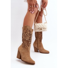 Zazoo 3414 Bottines Ajourées Femme, Daim, Beige 3