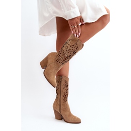 Zazoo 3414 Bottines Ajourées Femme, Daim, Beige 4