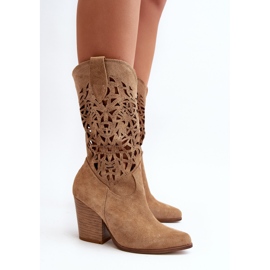 Zazoo 3414 Bottines Ajourées Femme, Daim, Beige 5