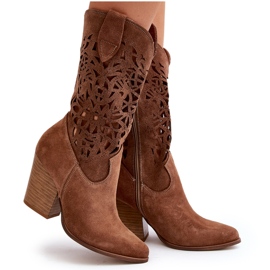 Zazoo Bottines ajourées 3414 pour femme, daim marron brun 11
