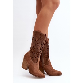 Zazoo Bottines ajourées 3414 pour femme, daim marron brun 4