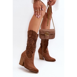 Zazoo Bottines ajourées 3414 pour femme, daim marron brun 5