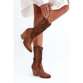 Zazoo Bottines ajourées 3414 pour femme, daim marron brun 6