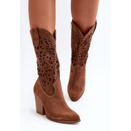 Zazoo Bottines ajourées 3414 pour femme, daim marron brun 8