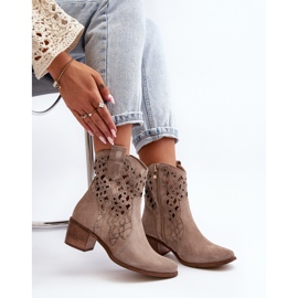 Zazoo 3394 bottes à talons hauts ajourées Cappucino pour femme beige 1