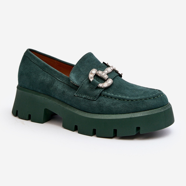 Mocassins pour femme avec décoration, vert Ellise 1