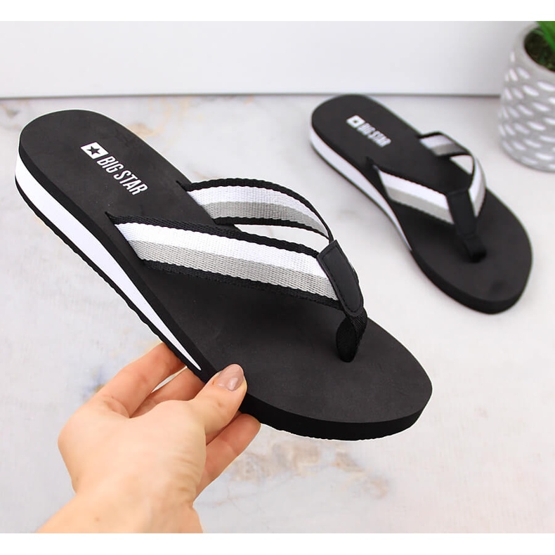 Tongs compensées noires pour femmes Big Star LL274781 le noir 1