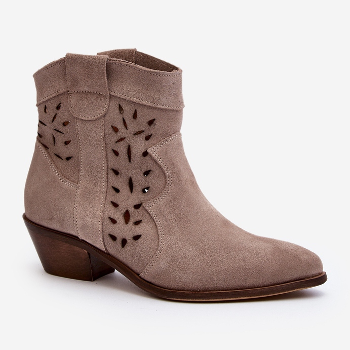 Bottes à talons bas ajourées en daim Zazoo 2870, beige 1