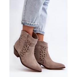 Bottes à talons bas ajourées en daim Zazoo 2870, beige 2