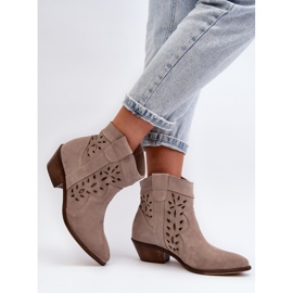 Bottes à talons bas ajourées en daim Zazoo 2870, beige 3