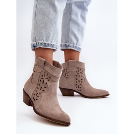 Bottes à talons bas ajourées en daim Zazoo 2870, beige 5