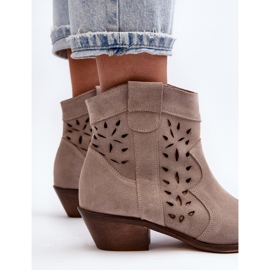 Bottes à talons bas ajourées en daim Zazoo 2870, beige 6