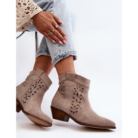 Bottes à talons bas ajourées en daim Zazoo 2870, beige 7