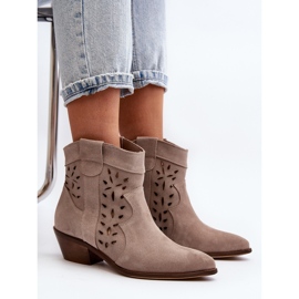 Bottes à talons bas ajourées en daim Zazoo 2870, beige 8