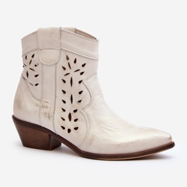 Zazoo Bottines à Petits Talons Ajourées en Cuir 2870 Argenté 2