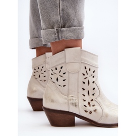 Zazoo Bottines à Petits Talons Ajourées en Cuir 2870 Argenté 1