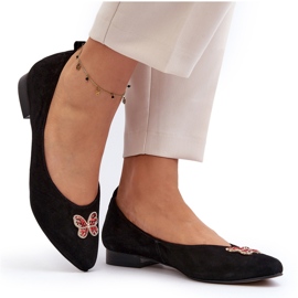 Zazoo 2887 Ballerines en daim avec papillon décoratif, noir le noir 6