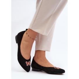 Zazoo 2887 Ballerines en daim avec papillon décoratif, noir le noir 2